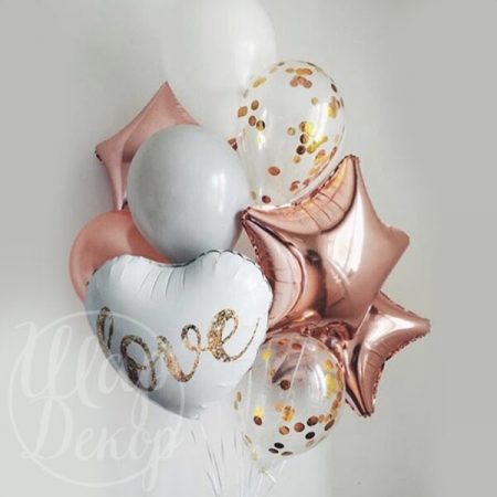 Букет воздушных шаров с гелием Белый и розовое золото