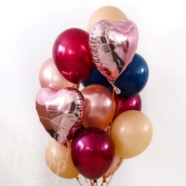 Букет воздушных шаров с гелием розовое золото и винный
