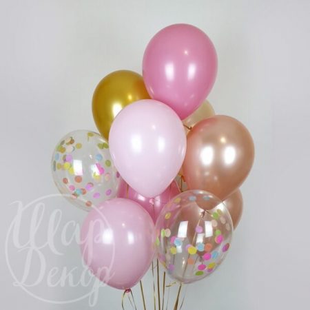 Букет воздушных шаров с гелием Розовый и конфетти