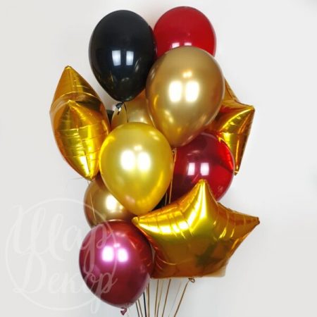 Букет воздушных шаров с гелием золото, черный и звезды