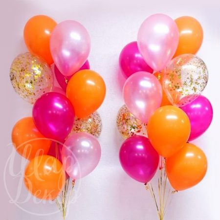 Фонтаны из воздушных шаров с гелием оранжевый и розовый