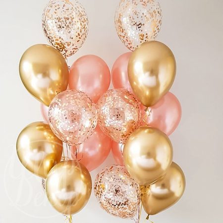 Фонтаны из воздушных шаров с гелием розовое и желтое золото