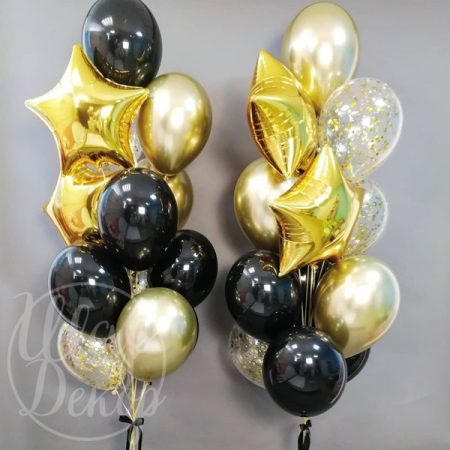Фонтаны из воздушных шаров с гелием золото и черный