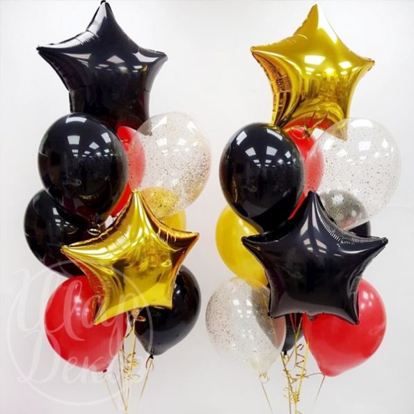 Фонтаны воздушных шаров с гелием черный, красный и золото
