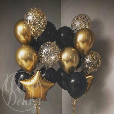 Фонтаны воздушных шаров с гелием золото и конфетти