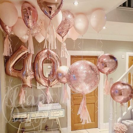 Готовое решение из воздушных шаров с гелием 40 лет розовое золото
