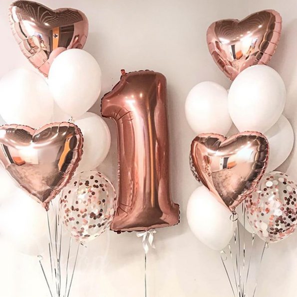 Набор воздушных шаров с гелием на 1 год розовое золото и белый