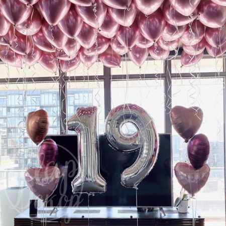 Набор воздушных шаров с гелием на 19 лет розовый и серебро