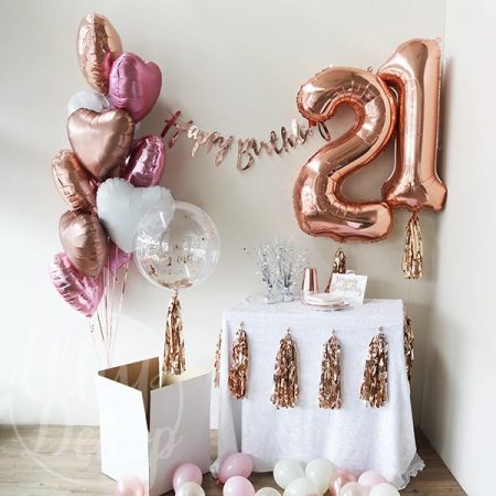 Набор воздушных шаров с гелием на 21 год розовое золото