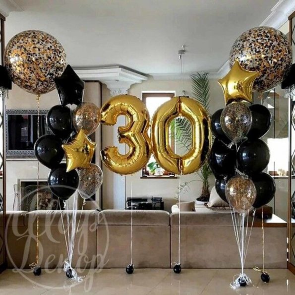 Набор воздушных шаров с гелием на 30 лет золото и черный