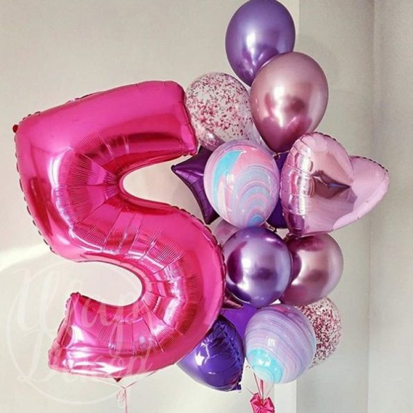 Набор воздушных шаров с гелием на 5 лет розовый и агаты