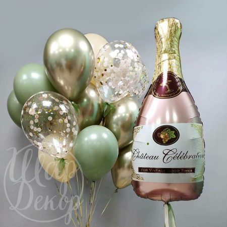 Набор воздушных шаров с гелием розовое шампанское и оливковый