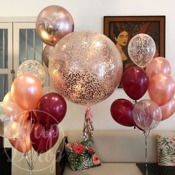 Набор воздушных шаров с гелием розовое золото и бордо