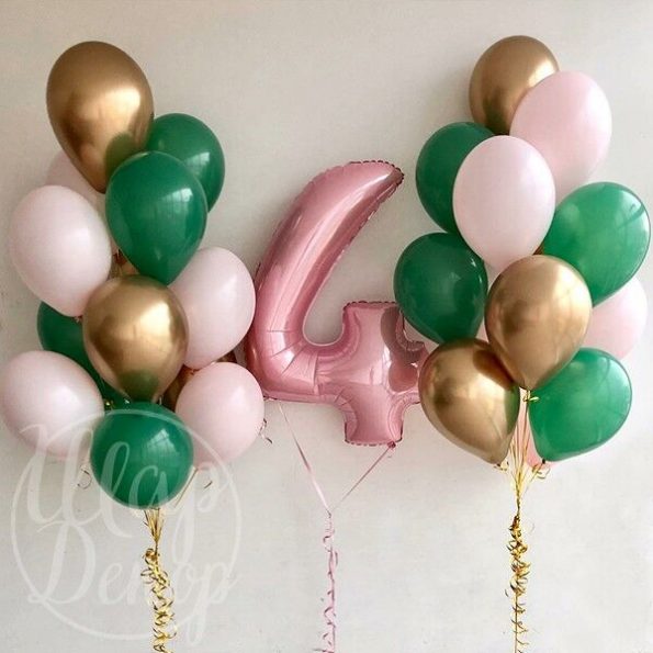 Набор воздушных шаров с гелием с розовой цифрой 4