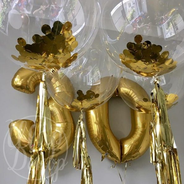 Набор воздушных шаров с гелием цифры золото и баблс