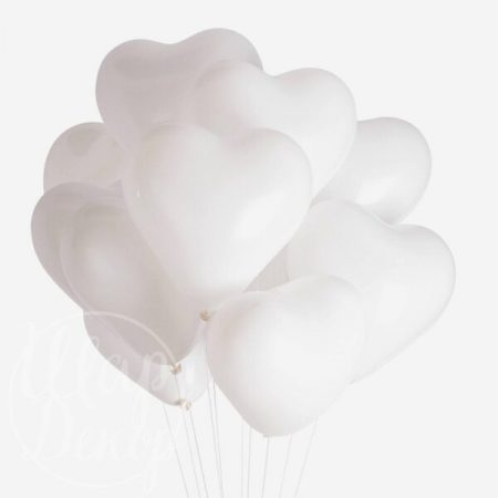 Облако воздушных шаров с гелием Белые сердца