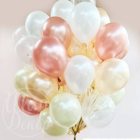 Облако воздушных шаров с гелием белый и розовое золото