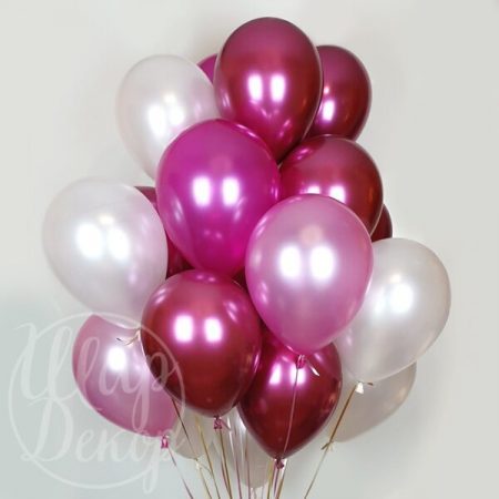 Облако воздушных шаров с гелием белый и розовый металлик