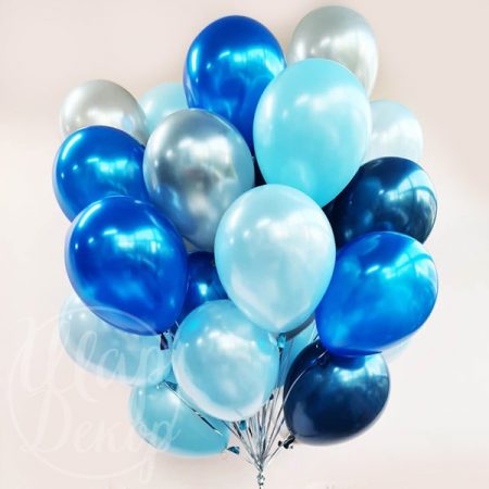 Облако воздушных шаров с гелием голубой и синий металлик
