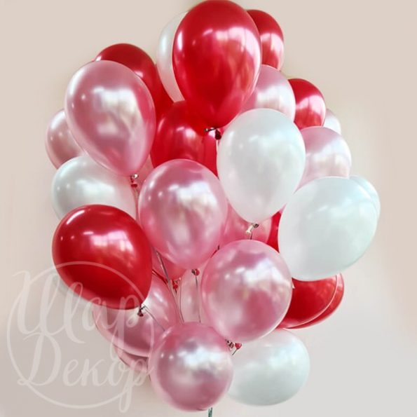 Облако воздушных шаров с гелием красный и розовый металлик