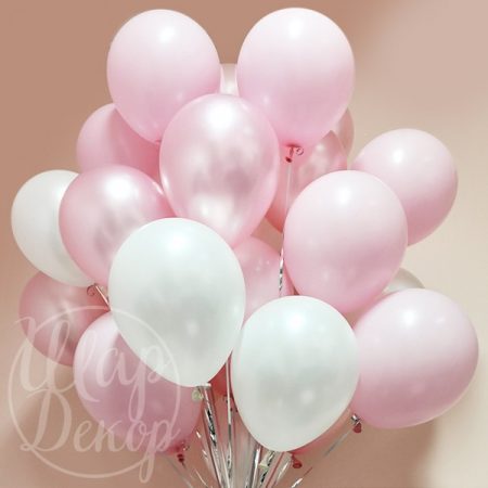 Облако воздушных шаров с гелием розовый и белый