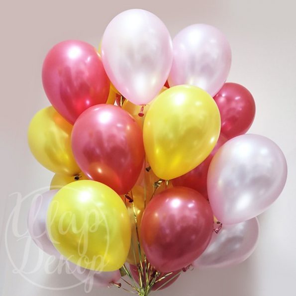 Облако воздушных шаров с гелием розовый, желтый металлик
