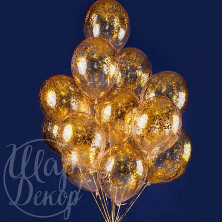Облако воздушных шаров с гелием с золотым конфетти