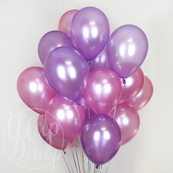 Облако воздушных шаров с гелием сиреневый и розовый металлик