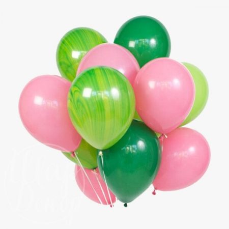 Облако воздушных шаров с гелием Зеленый агат и розовый