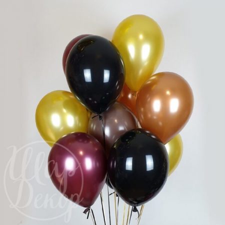Облако воздушных шаров с гелием золото, бордо и черный