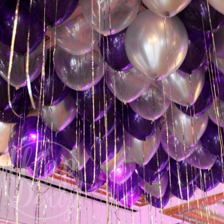 Шары воздушные под потолок фиолетовый кристалл и серебро