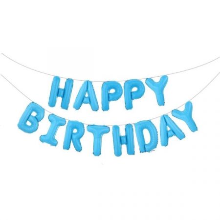 Шар воздушный надпись Happy birthday голубой пастель