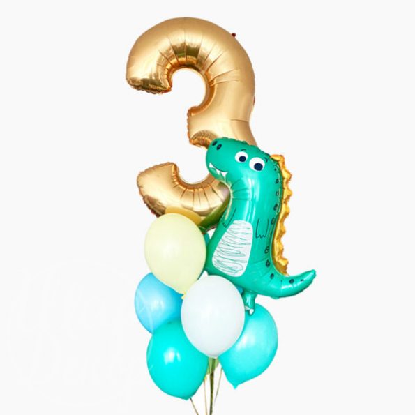 Букет воздушных шаров с гелием Динозавр и цифра