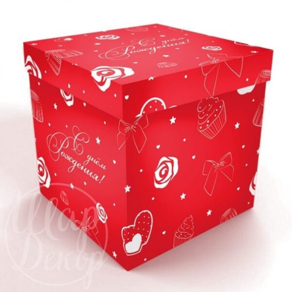 Коробка для шаров красная принт 60 см