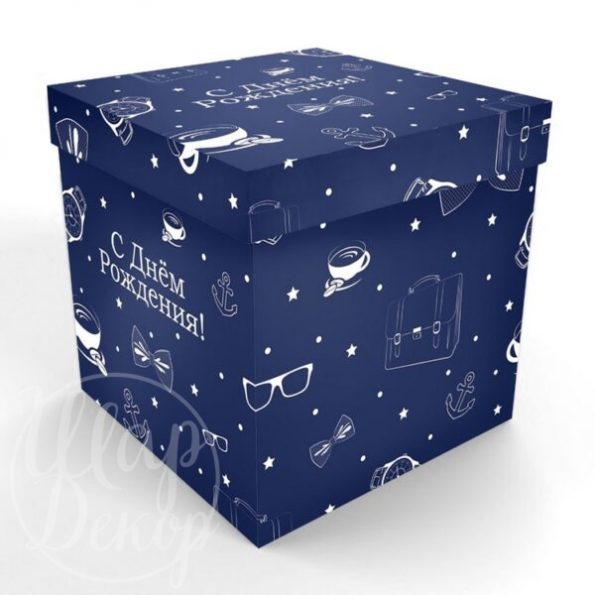 Коробка для шаров синяя принт 60 см