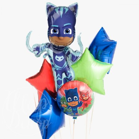 Букет воздушных шаров Герои в масках с фигурой Гекко