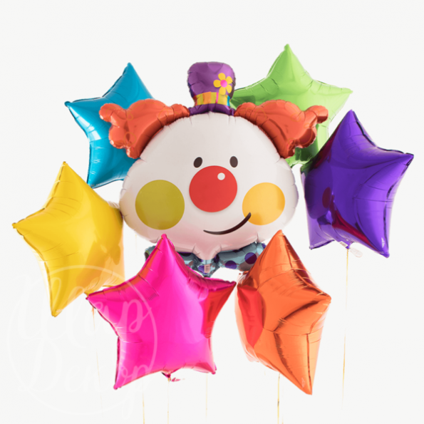 Букет воздушных шаров с гелием Клоун и звезды
