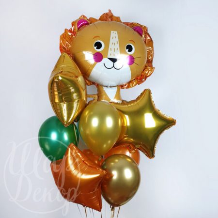Букет воздушных шаров с гелием Лев и золото хром