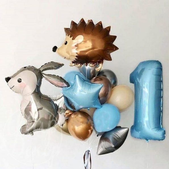 Набор воздушных шаров с гелием на 1 год Ёжик и заяц