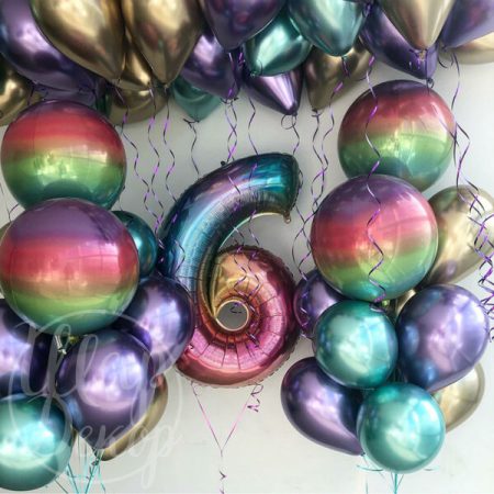 Набор воздушных шаров с гелием на 6 лет Радужные сферы и хром