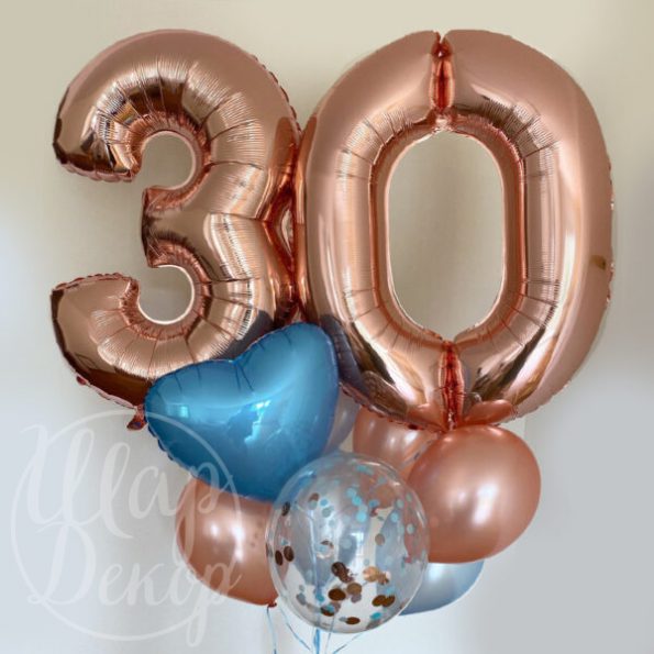 Букет из воздушных шаров на 30 лет Розовое золото