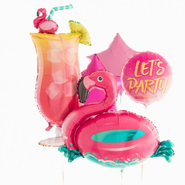 Букет шаров с гелием Фламинго и коктейль