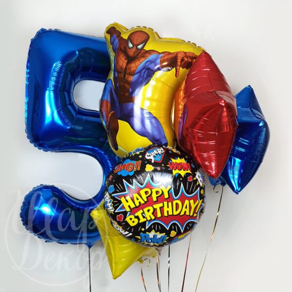 Букет из воздушных шаров с гелием Человек Паук и цифра