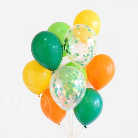 Букет из воздушных шаров с гелием Зеленый и оранжевый
