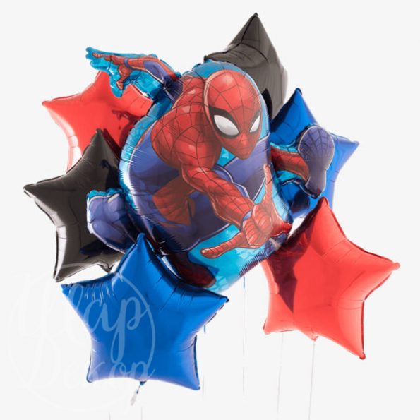 Букет из воздушных шаров с гелием Человек Паук и звезды