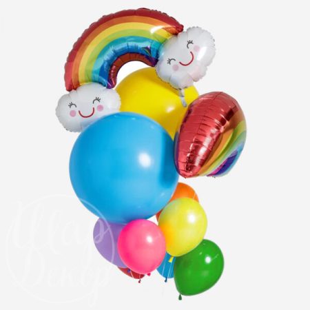 Букет воздушных шаров с гелием Радуга и большие шары