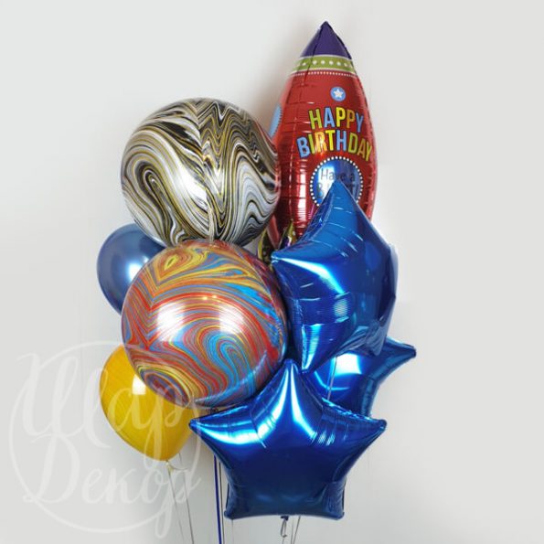 Букет шаров с гелием Ракета 3D и сферы