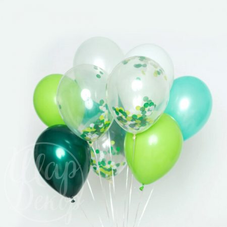 Букет из воздушных шаров с гелием Зеленый и конфетти
