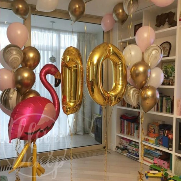 Готовое оформление из воздушных шаров на 10 лет Фламинго