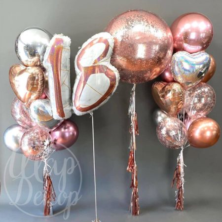 Набор воздушных шаров с гелием на 18 лет Розовое золото